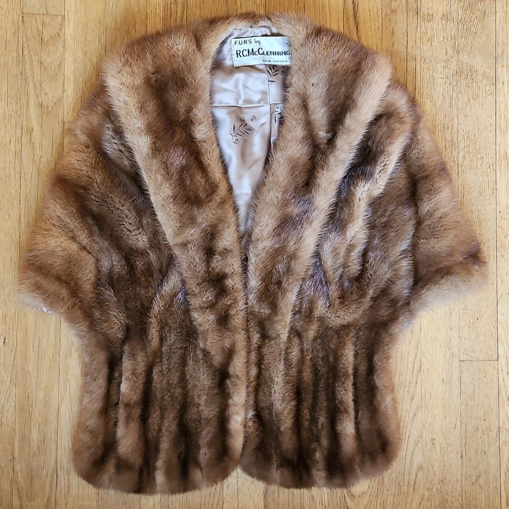 Vintage real mink shawl wrap with pockets S/M